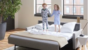 American Leather Harris Comfort Sleeper-kids jumping