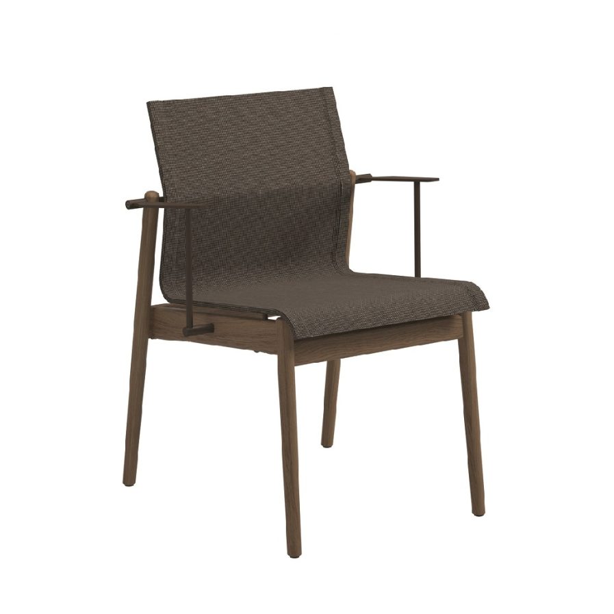 Sway Teak Stacking Chair with Arms Java Sepia