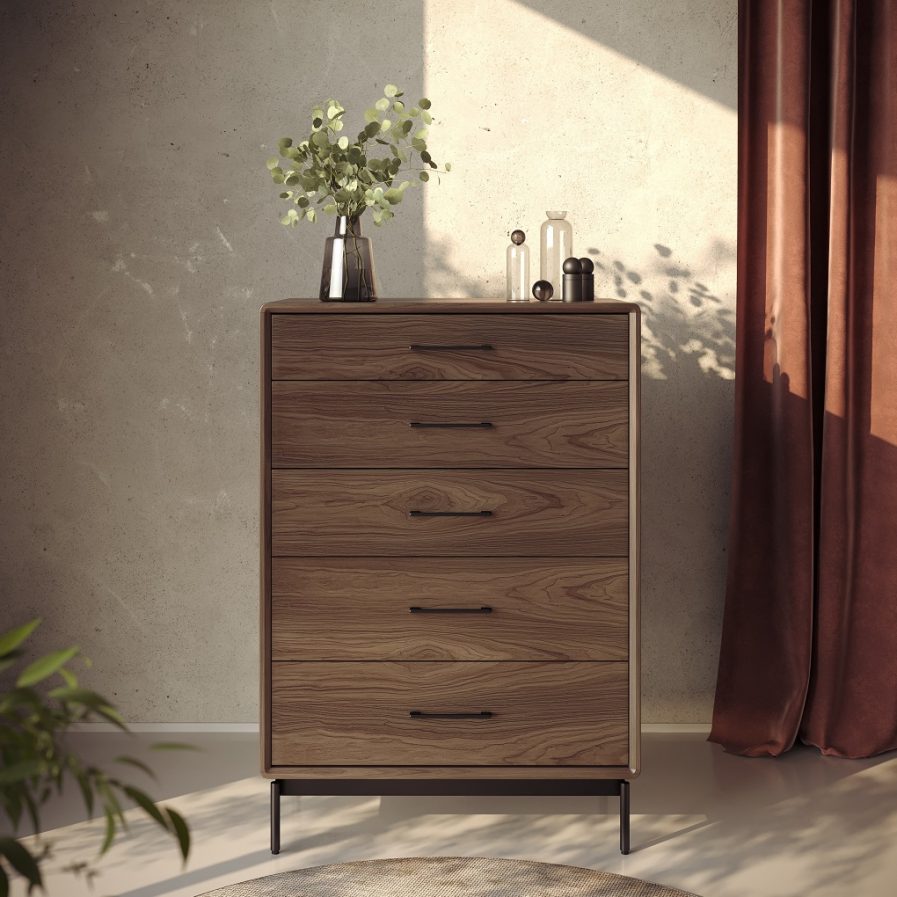linq 9185 modern wood bedroom 5 drawer chest bdi furniture walnut lifestyle vertical 3