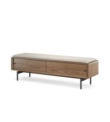 LINQ bench BDI 9102 almond walnut upholstered storage bench PE WL