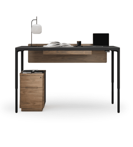 luma office lift desk 6762 BDI + file pedestal 6727 + keyboard storage drawer 6769 + large adjustable back panel 6767 Standing BL 4