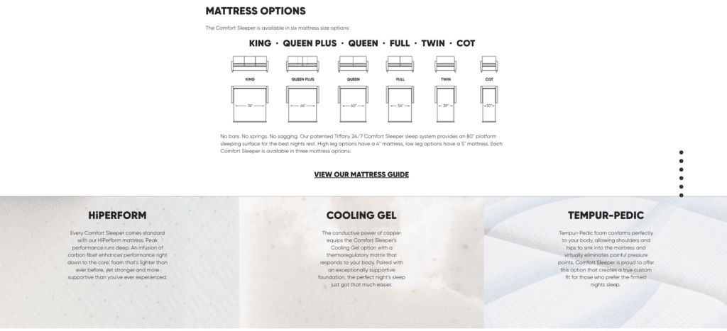 americanleather comfortsleeper mattressoptions hiperform coolinggel tempurpedic